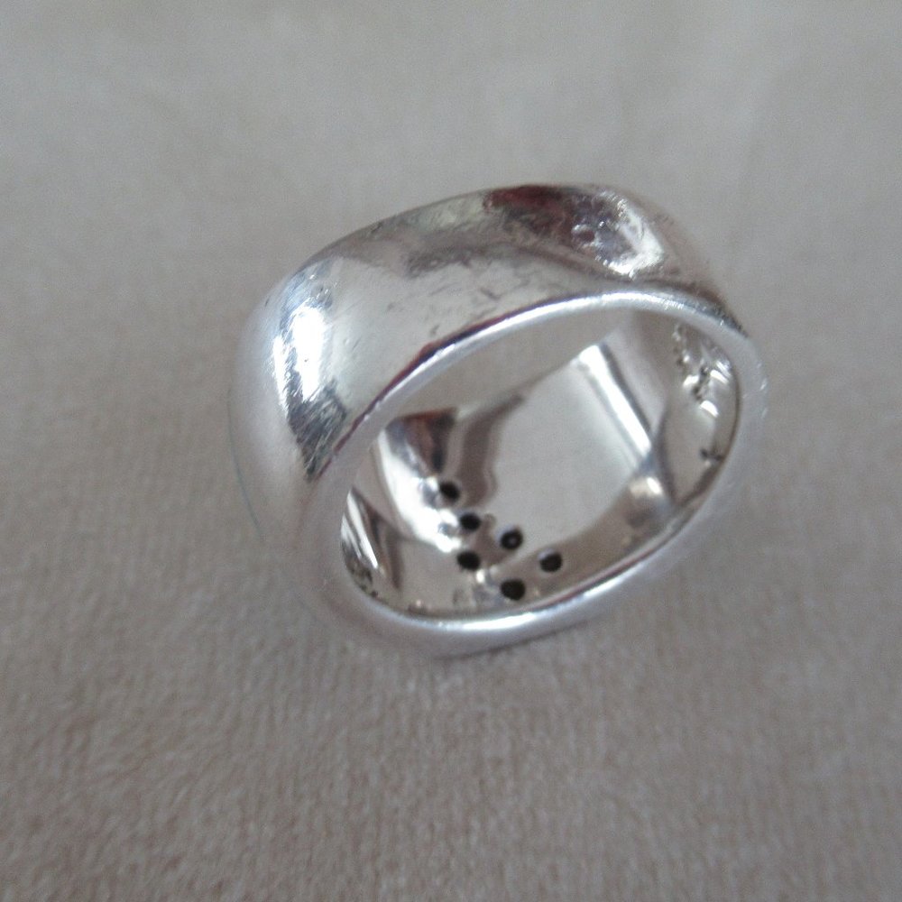 Estate Larimar Cubic Zirconia Sterling Statement Silver Ring size 6 - Picture 6 of 10